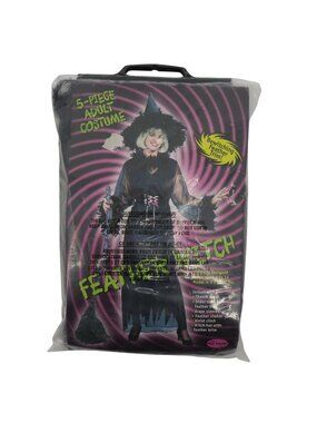 VTG Fun World Womens One Size 4-14 Feather Witch 5 Piece Adult Costume NEW